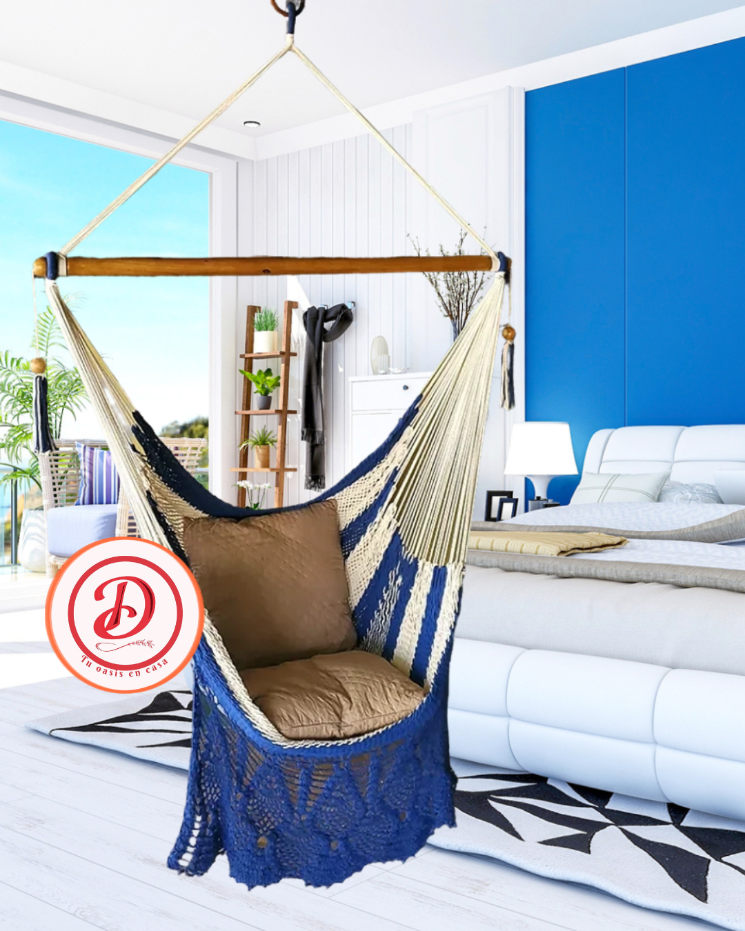 Silla colgante azul con blanco matizado SKU 0005